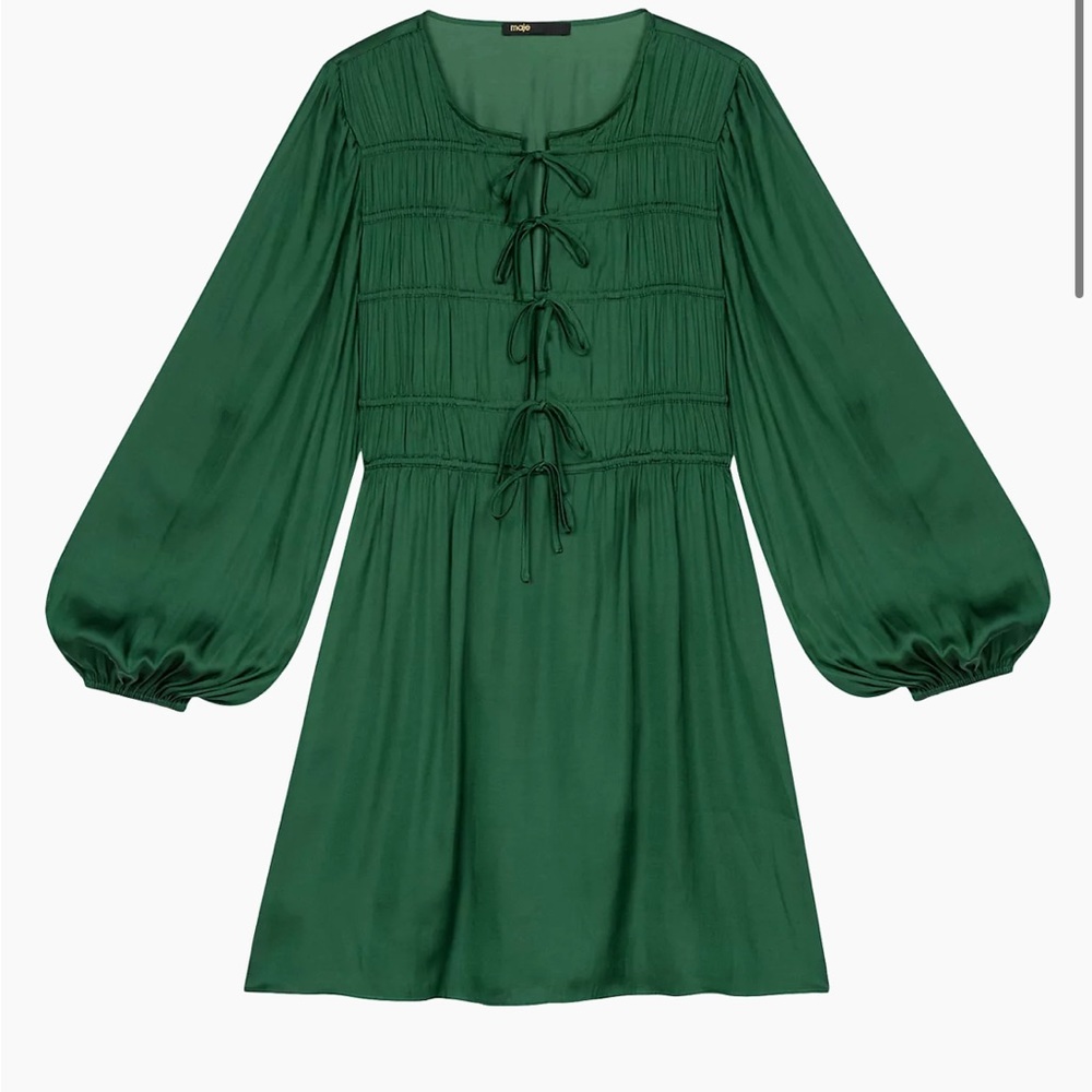 Maje Rinc Tie-Front Satin Minidress - Green - Size 36 (US 4)